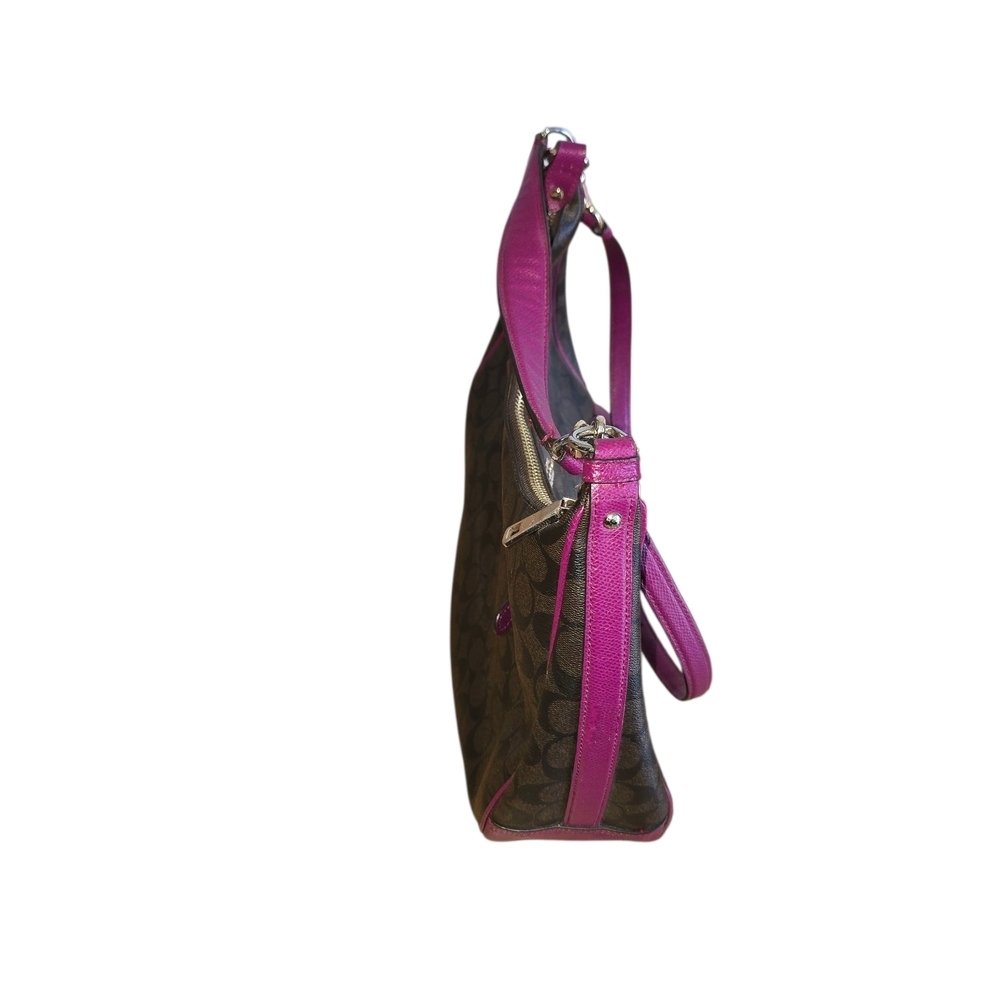 Coach Signature Harley Hobo Brown and Fushia Women's Hand Bag Purse - Picture 5 of 11